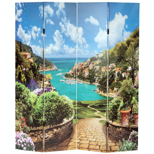 Oriental Furniture 6 Ft. Tall Double Sided Costal Village Canvas Room